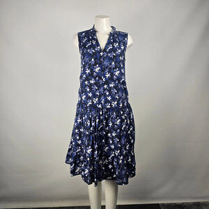 Hudson North Blue Cotton Floral Tiered Knee Length Dress Size L